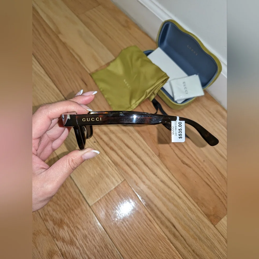 21. NWT GUCCI GG1166S RECTANGULAR FRAME SUNGLASSES IN HAVANA & BROWN